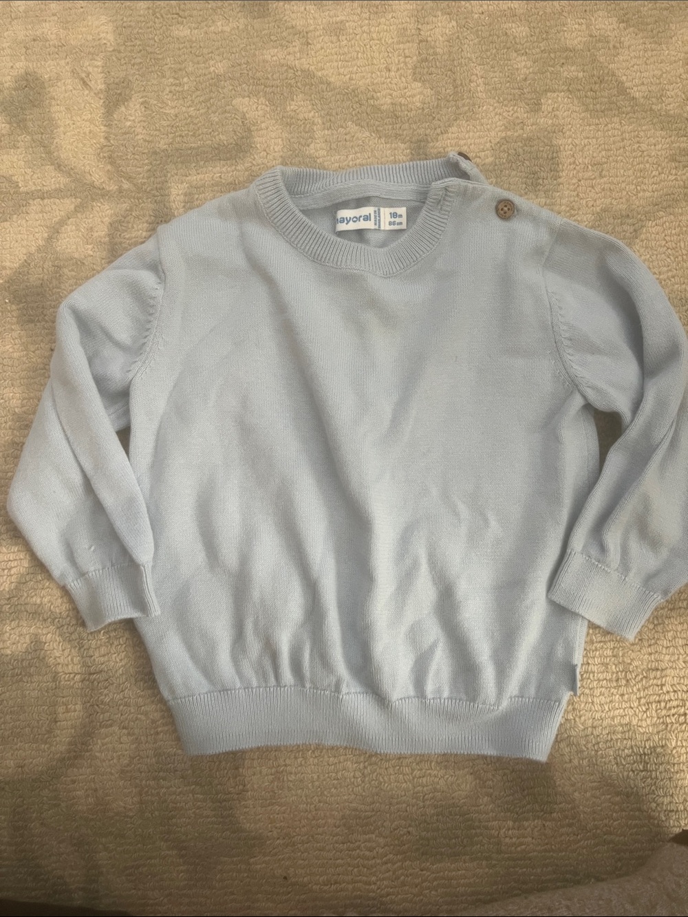 Mayoral Pale Blue Baby Knit Pullover with Shoulder Button